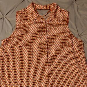 New Directions Orange Patterned Sleeveless Blouse